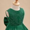 Flower Girl Dresses | A-line Scoop Asymmetrical Lace/Satin Flower Girl Dress Dark Green – Girls