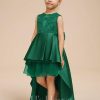 Flower Girl Dresses | A-line Scoop Asymmetrical Lace/Satin Flower Girl Dress Dark Green – Girls