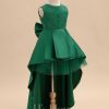 Flower Girl Dresses | A-line Scoop Asymmetrical Lace/Satin Flower Girl Dress Dark Green – Girls