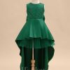 Flower Girl Dresses | A-line Scoop Asymmetrical Lace/Satin Flower Girl Dress Dark Green – Girls