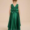 Flower Girl Dresses | A-line Scoop Asymmetrical Lace/Satin Flower Girl Dress Dark Green – Girls