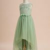 Flower Girl Dresses | A-line Scoop Asymmetrical Lace/Tulle Flower Girl Dress Celadon – Girls