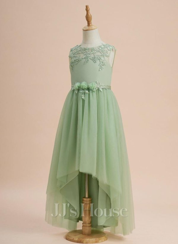 Flower Girl Dresses | A-line Scoop Asymmetrical Lace/Tulle Flower Girl Dress Celadon – Girls