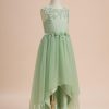 Flower Girl Dresses | A-line Scoop Asymmetrical Lace/Tulle Flower Girl Dress Celadon – Girls