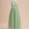 Flower Girl Dresses | A-line Scoop Asymmetrical Lace/Tulle Flower Girl Dress Celadon – Girls