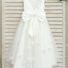 Flower Girl Dresses | A-line Scoop Asymmetrical Satin/Tulle Flower Girl Dress As Picture – Girls