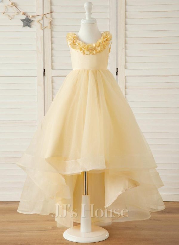 Flower Girl Dresses | A-line Scoop Asymmetrical Tulle Flower Girl Dress As Picture – Girls