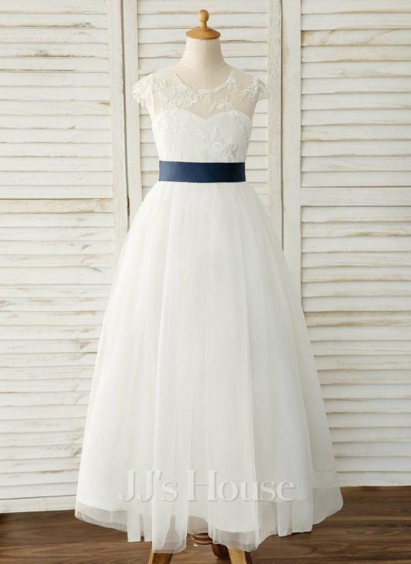 Flower Girl Dresses | A-line Scoop Floor-Length Lace/Satin/Tulle Flower Girl Dress Ivory – Girls