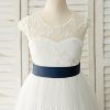 Flower Girl Dresses | A-line Scoop Floor-Length Lace/Satin/Tulle Flower Girl Dress Ivory – Girls