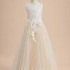 Flower Girl Dresses | A-line Scoop Floor-Length Lace/Tulle Flower Girl Dress Champagne – Girls