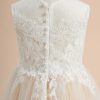 Flower Girl Dresses | A-line Scoop Floor-Length Lace/Tulle Flower Girl Dress Champagne – Girls