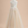 Flower Girl Dresses | A-line Scoop Floor-Length Lace/Tulle Flower Girl Dress Champagne – Girls