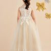 Flower Girl Dresses | A-line Scoop Floor-Length Lace/Tulle Flower Girl Dress Champagne – Girls