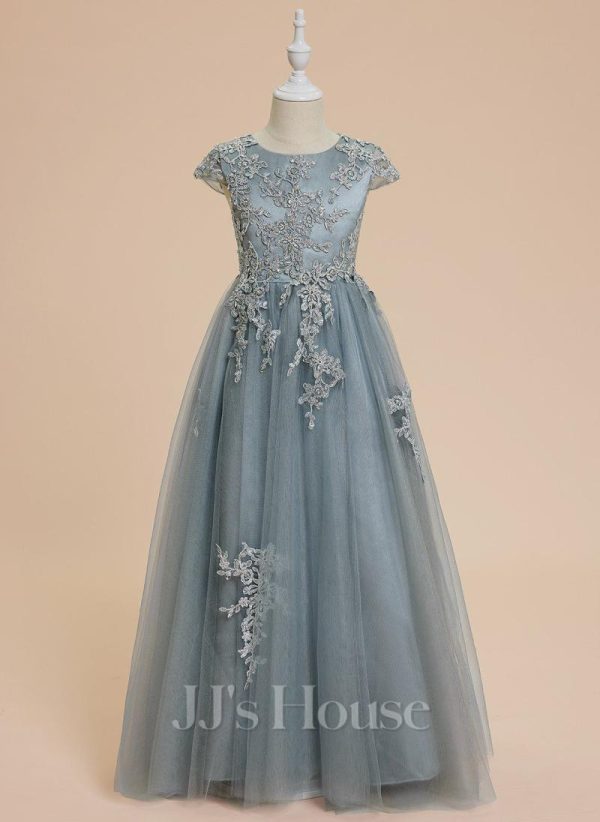 Flower Girl Dresses | A-line Scoop Floor-Length Lace/Tulle Flower Girl Dress Dusty Blue – Girls