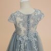 Flower Girl Dresses | A-line Scoop Floor-Length Lace/Tulle Flower Girl Dress Dusty Blue – Girls