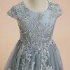 Flower Girl Dresses | A-line Scoop Floor-Length Lace/Tulle Flower Girl Dress Dusty Blue – Girls