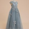 Flower Girl Dresses | A-line Scoop Floor-Length Lace/Tulle Flower Girl Dress Dusty Blue – Girls