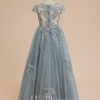 Flower Girl Dresses | A-line Scoop Floor-Length Lace/Tulle Flower Girl Dress Dusty Blue – Girls