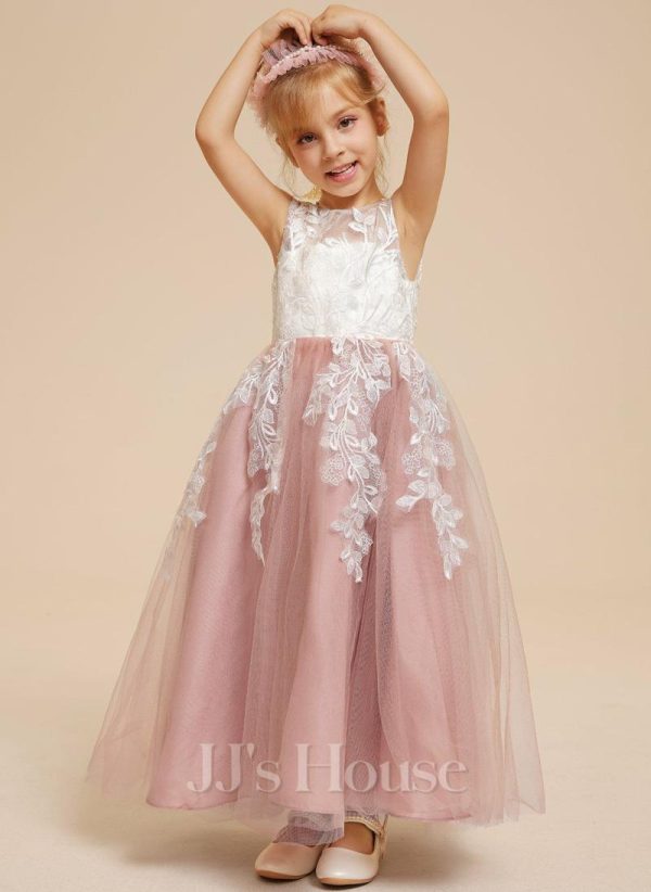 Flower Girl Dresses | A-line Scoop Floor-Length Lace/Tulle Flower Girl Dress Dusty Rose – Girls