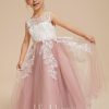 Flower Girl Dresses | A-line Scoop Floor-Length Lace/Tulle Flower Girl Dress Dusty Rose – Girls