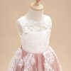 Flower Girl Dresses | A-line Scoop Floor-Length Lace/Tulle Flower Girl Dress Dusty Rose – Girls