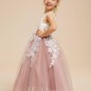 Flower Girl Dresses | A-line Scoop Floor-Length Lace/Tulle Flower Girl Dress Dusty Rose – Girls