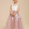 Flower Girl Dresses | A-line Scoop Floor-Length Lace/Tulle Flower Girl Dress Dusty Rose – Girls