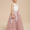 Flower Girl Dresses | A-line Scoop Floor-Length Lace/Tulle Flower Girl Dress Dusty Rose – Girls