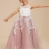 Flower Girl Dresses | A-line Scoop Floor-Length Lace/Tulle Flower Girl Dress Dusty Rose – Girls