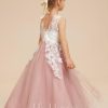 Flower Girl Dresses | A-line Scoop Floor-Length Lace/Tulle Flower Girl Dress Dusty Rose – Girls