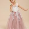 Flower Girl Dresses | A-line Scoop Floor-Length Lace/Tulle Flower Girl Dress Dusty Rose – Girls