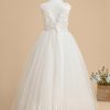 Flower Girl Dresses | A-line Scoop Floor-Length Lace/Tulle Flower Girl Dress Ivory – Girls