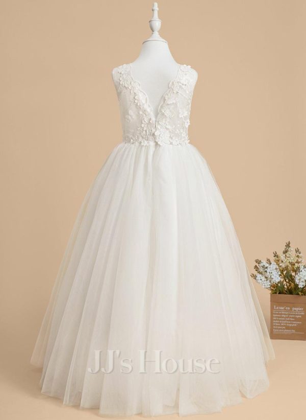 Flower Girl Dresses | A-line Scoop Floor-Length Lace/Tulle Flower Girl Dress Ivory – Girls