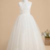 Flower Girl Dresses | A-line Scoop Floor-Length Lace/Tulle Flower Girl Dress Ivory – Girls