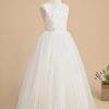 Flower Girl Dresses | A-line Scoop Floor-Length Lace/Tulle Flower Girl Dress Ivory – Girls