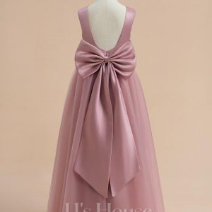 Flower Girl Dresses | A-line Scoop Floor-Length Satin/Tulle Flower Girl Dress As Picture – Girls