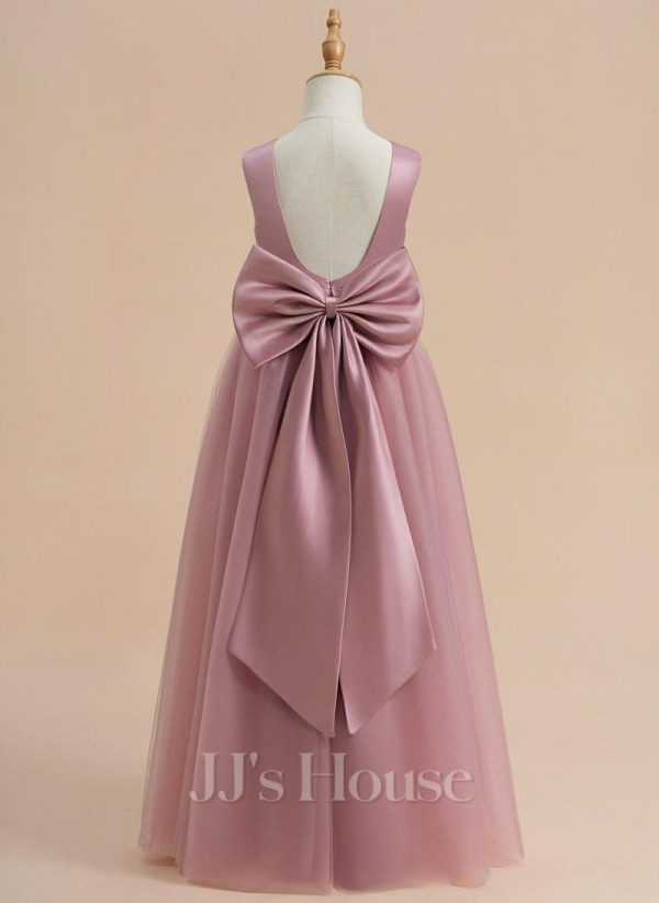 Flower Girl Dresses | A-line Scoop Floor-Length Satin/Tulle Flower Girl Dress As Picture – Girls