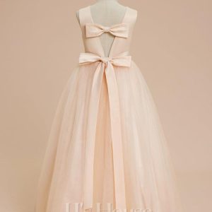 Flower Girl Dresses | A-line Scoop Floor-Length Satin/Tulle Flower Girl Dress As Picture – Girls