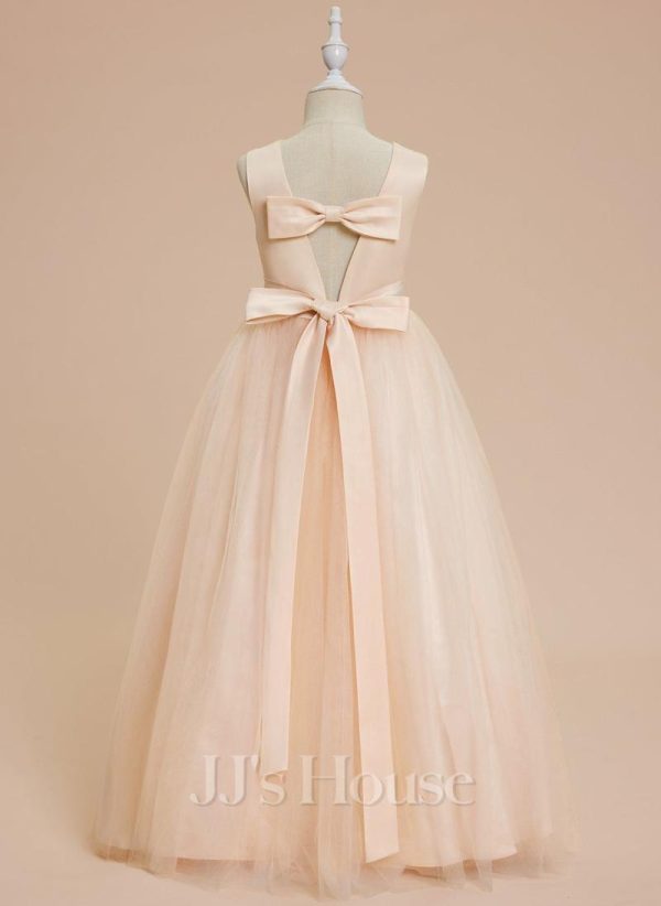 Flower Girl Dresses | A-line Scoop Floor-Length Satin/Tulle Flower Girl Dress As Picture – Girls