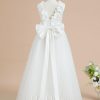 Flower Girl Dresses | A-line Scoop Floor-Length Satin/Tulle Flower Girl Dress Ivory – Girls