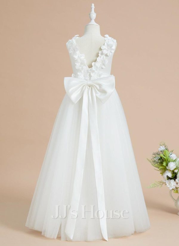 Flower Girl Dresses | A-line Scoop Floor-Length Satin/Tulle Flower Girl Dress Ivory – Girls