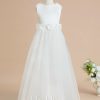 Flower Girl Dresses | A-line Scoop Floor-Length Satin/Tulle Flower Girl Dress Ivory – Girls