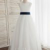 Flower Girl Dresses | A-line Scoop Floor-Length Satin/Tulle Flower Girl Dress Ivory – Girls