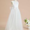 Flower Girl Dresses | A-line Scoop Floor-Length Satin/Tulle Flower Girl Dress Ivory – Girls