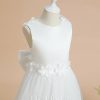 Flower Girl Dresses | A-line Scoop Floor-Length Satin/Tulle Flower Girl Dress Ivory – Girls