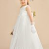 Flower Girl Dresses | A-line Scoop Floor-Length Satin/Tulle Flower Girl Dress Ivory – Girls