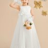 Flower Girl Dresses | A-line Scoop Floor-Length Satin/Tulle Flower Girl Dress Ivory – Girls