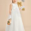 Flower Girl Dresses | A-line Scoop Floor-Length Satin/Tulle Flower Girl Dress Ivory – Girls