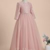 Flower Girl Dresses | A-line Scoop Floor-Length Tulle Flower Girl Dress Dusty Rose – Girls