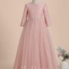 Flower Girl Dresses | A-line Scoop Floor-Length Tulle Flower Girl Dress Dusty Rose – Girls